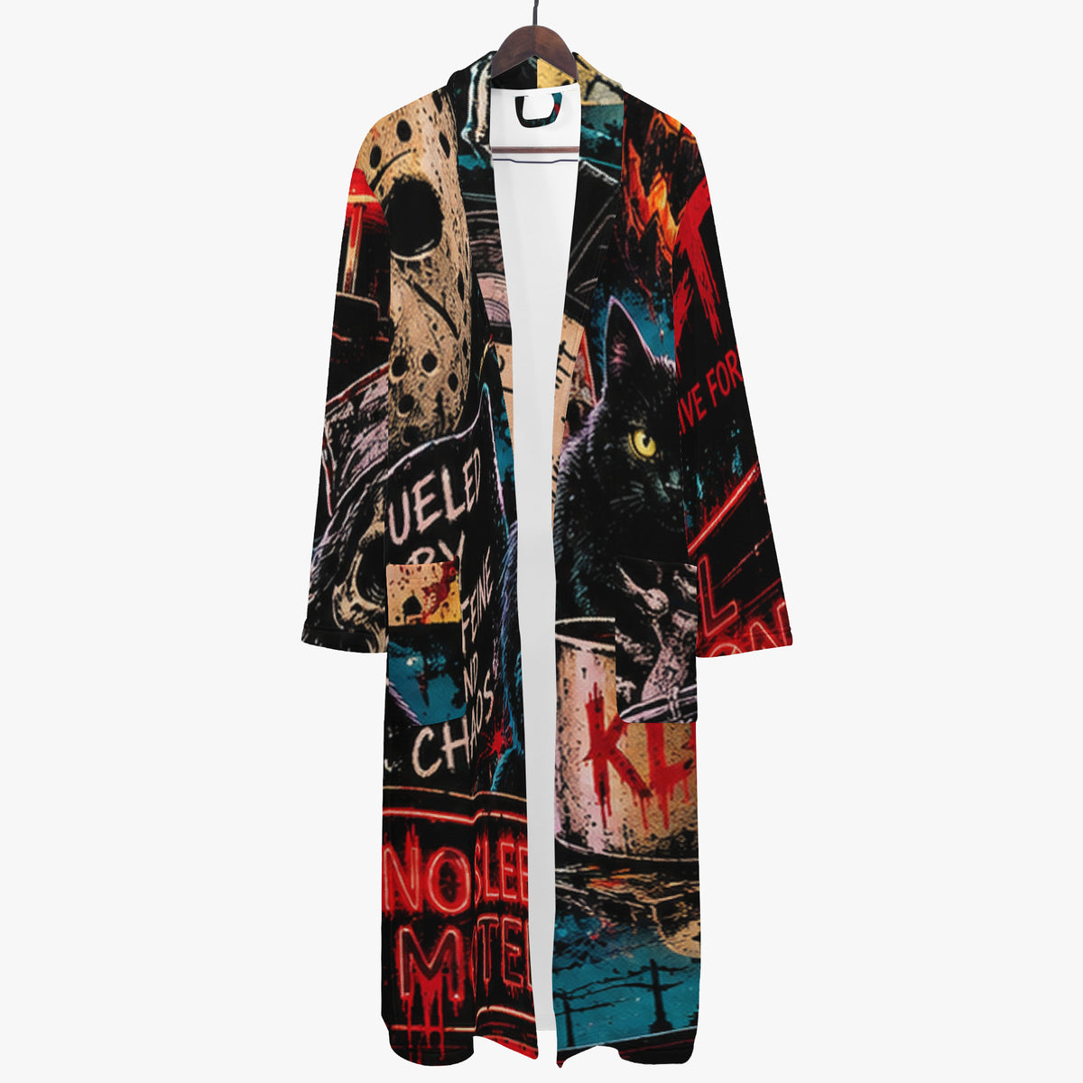 KLF Grave Shift bathrobe with neon horror night-shift artwork - product view 2