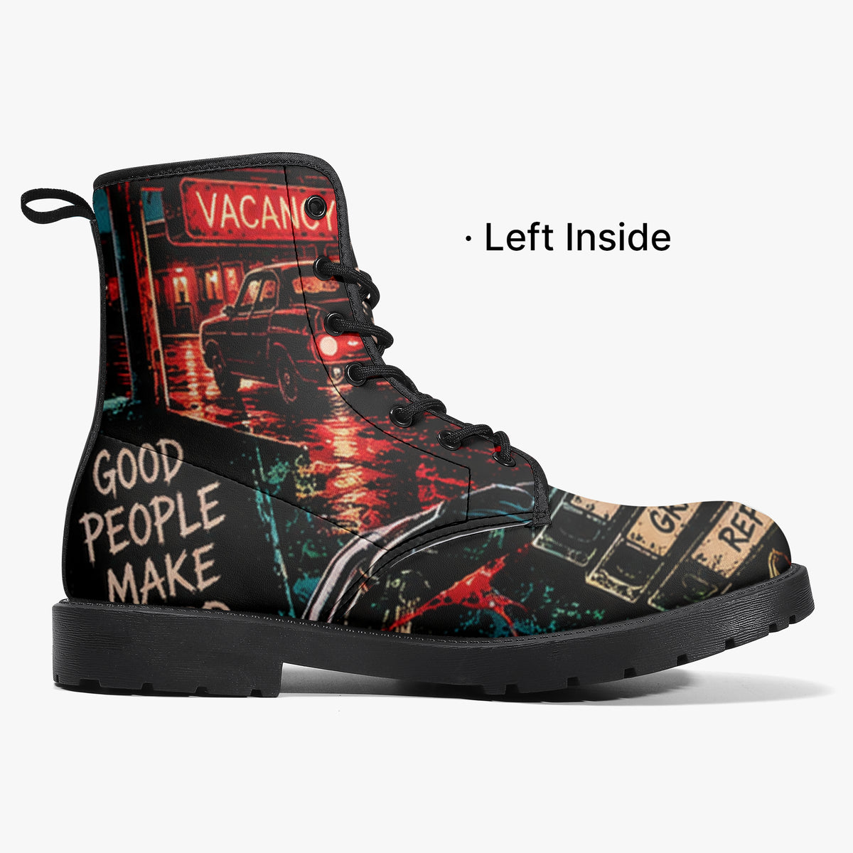 KLF Grave Shift leather boots with neon horror night-shift artwork - product view 7