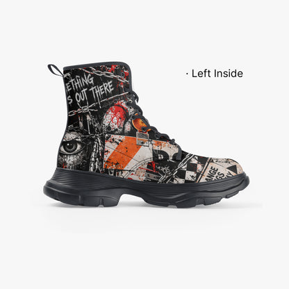 KLF Road Closed chunky boots with Strange Days roadside-horror artwork - product view 6