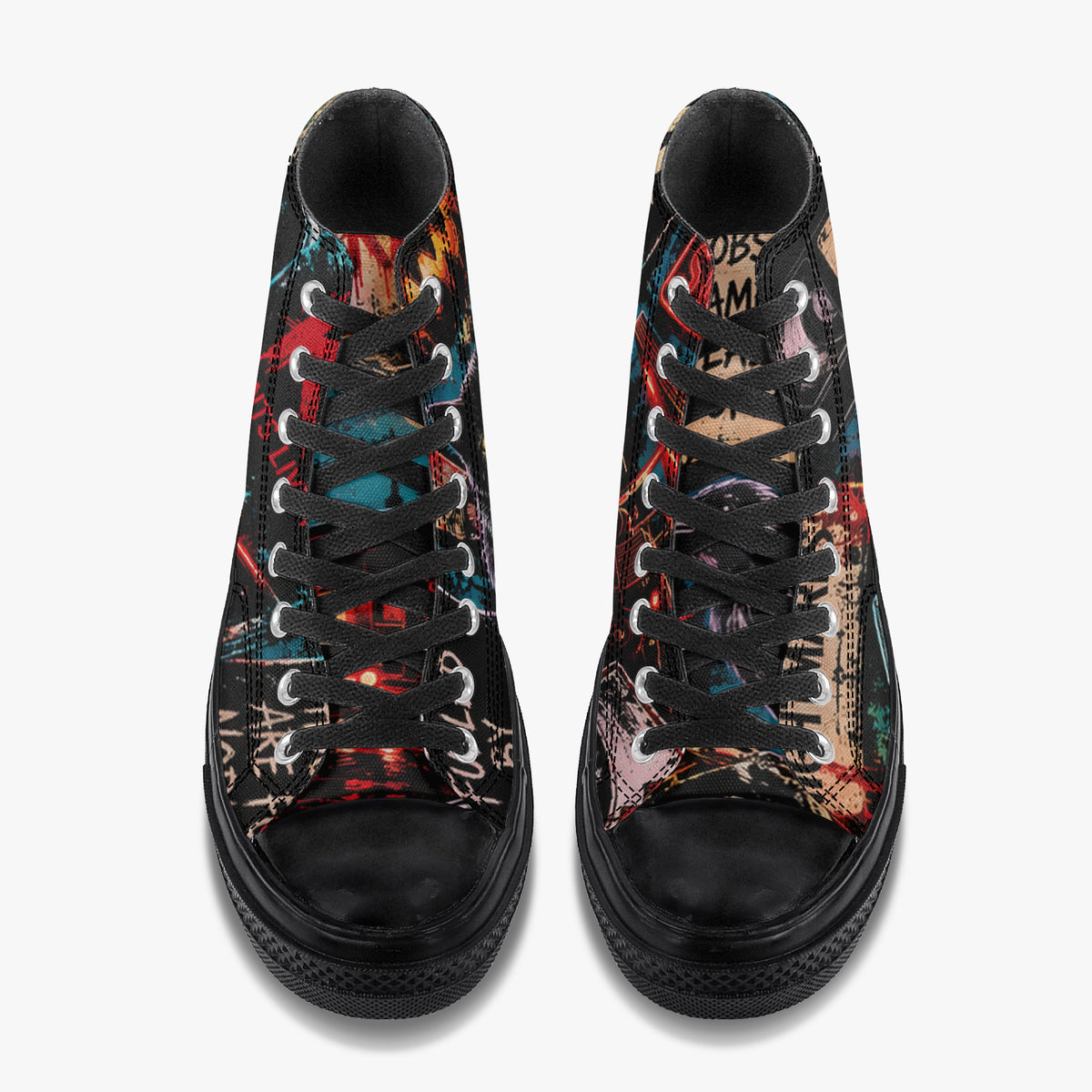 KLF Grave Shift high-top canvas shoes with neon horror night-shift artwork - product view 2