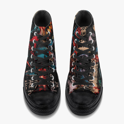 KLF Grave Shift high-top canvas shoes with neon horror night-shift artwork - product view 2