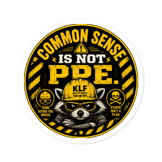 KLF “Common Sense Is Not PPE.” Round Sticker | Dept. of Adhesive Warfare | KLF Merch