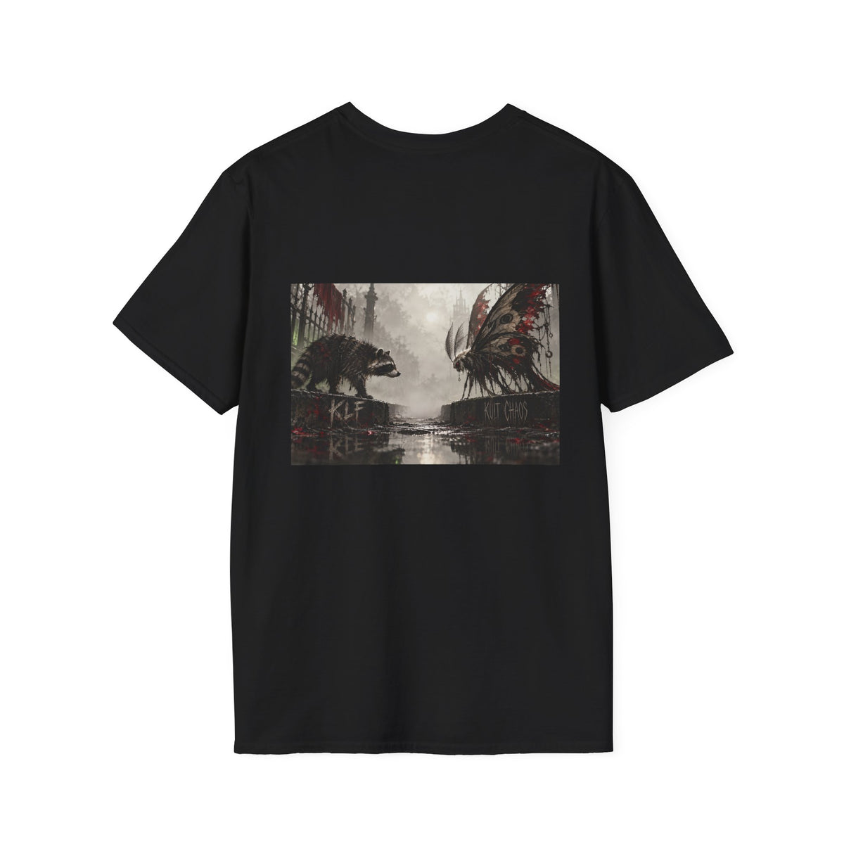 Mutual Suspicion KLF × Kult Chaos raccoon and gothic moth graphic tee artwork