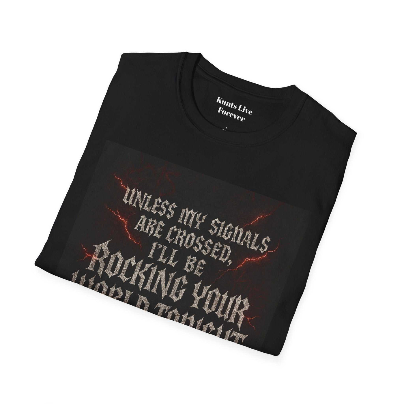 Folded black Aaron Westbrook KLF Tee with glow-in-the-dark rebellious text design on premium triblend fabric.