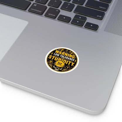 KLF “Warning: Low Tolerance for Stupidity.” Round Sticker | Dept. of Adhesive Warfare | KLF Merch