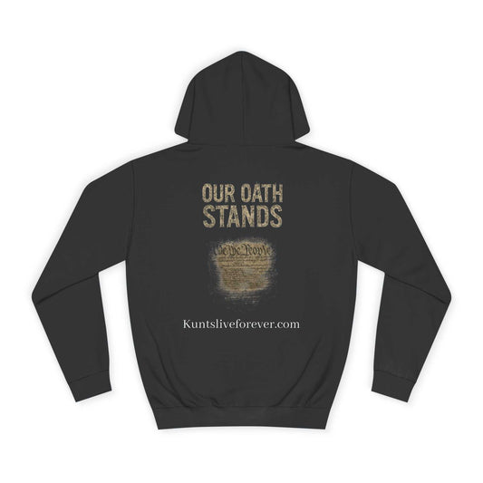 Black Oath Stands Veterans Hoodie with glow-in-the-dark print on the back, unisex fit from KLF Streetwear