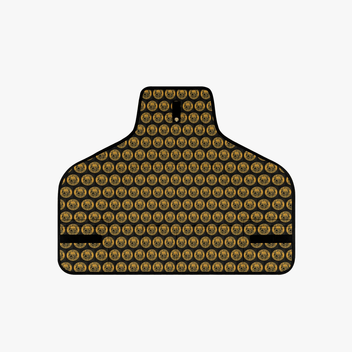 KLF Brand Workwear Tool Apron in black and gold repeating logo pattern