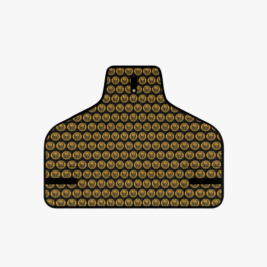 KLF Brand Workwear Tool Apron in black and gold repeating logo pattern