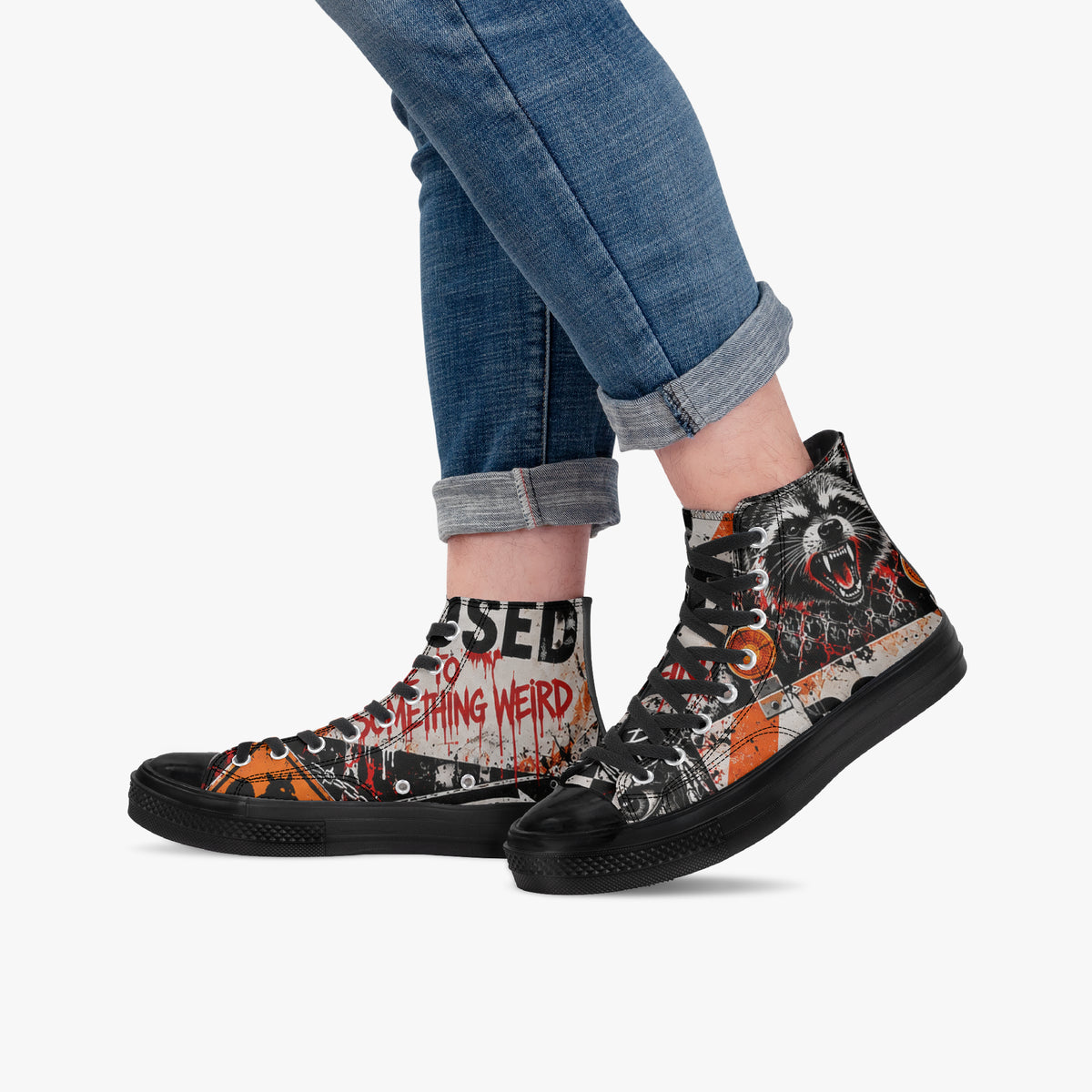 KLF Road Closed high-top canvas shoes with Strange Days roadside-horror artwork - product view 7