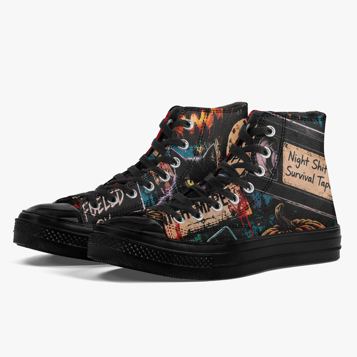 KLF Grave Shift high-top canvas shoes with neon horror night-shift artwork - product view 10