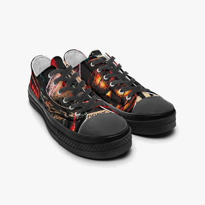 KLF Grave Shift low-top canvas shoes with neon horror night-shift artwork - product view 2