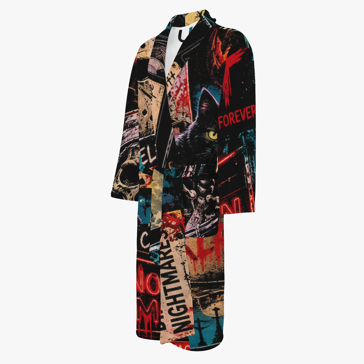KLF Grave Shift bathrobe with neon horror night-shift artwork - product view 3