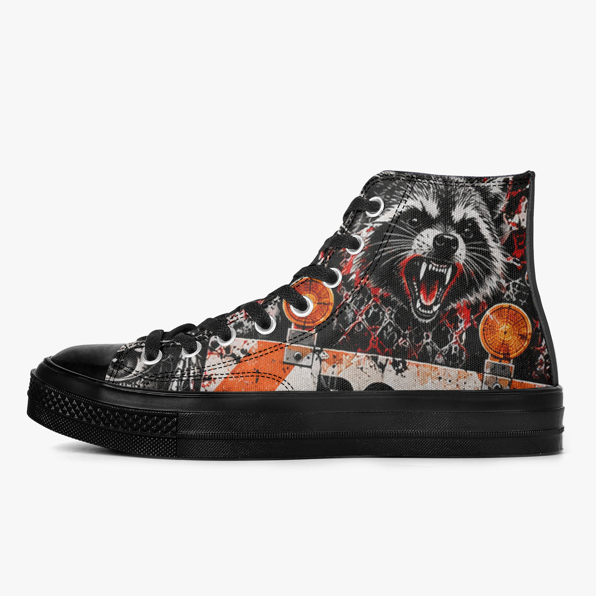KLF Road Closed high-top canvas shoes with Strange Days roadside-horror artwork - product view 3