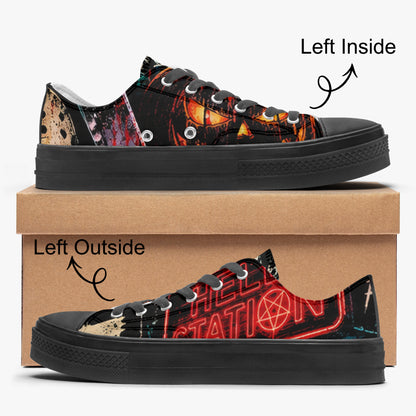 KLF Grave Shift low-top canvas shoes with neon horror night-shift artwork - product view 4