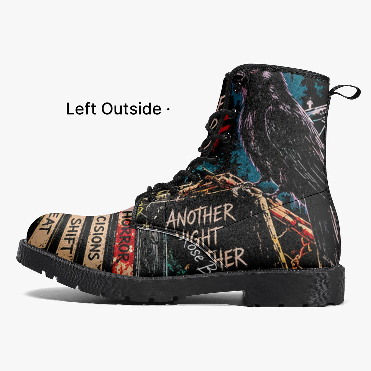 KLF Grave Shift leather boots with neon horror night-shift artwork - product view 2
