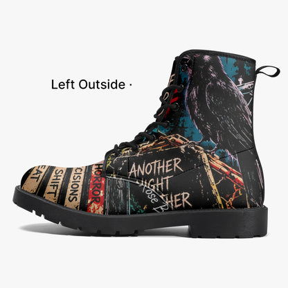 KLF Grave Shift leather boots with neon horror night-shift artwork - product view 2