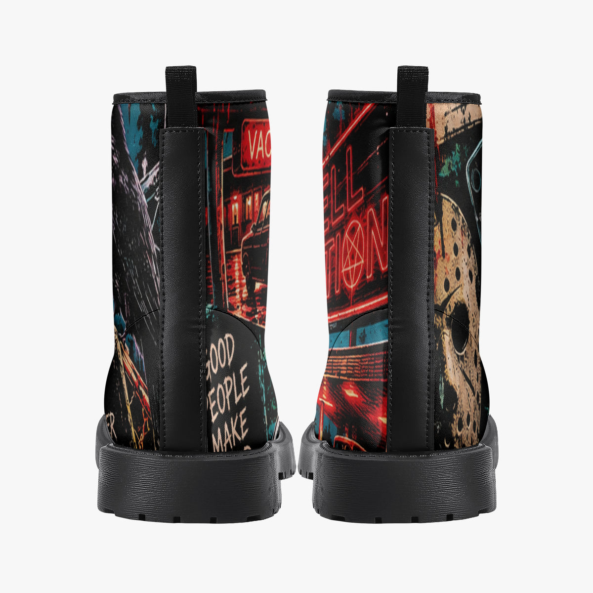 KLF Grave Shift leather boots with neon horror night-shift artwork - product view 6