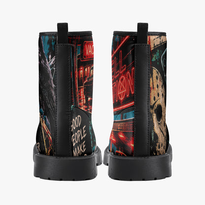 KLF Grave Shift leather boots with neon horror night-shift artwork - product view 6