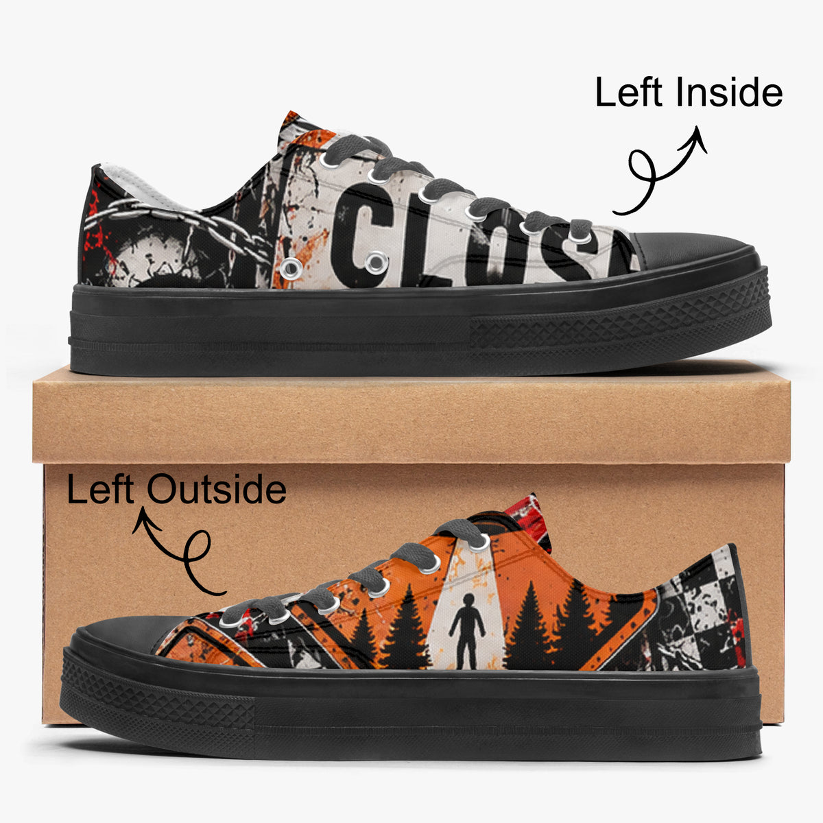 KLF Road Closed low-top canvas shoes with Strange Days roadside-horror artwork - product view 5