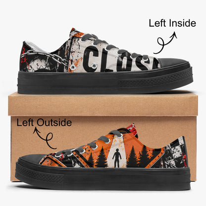 KLF Road Closed low-top canvas shoes with Strange Days roadside-horror artwork - product view 5