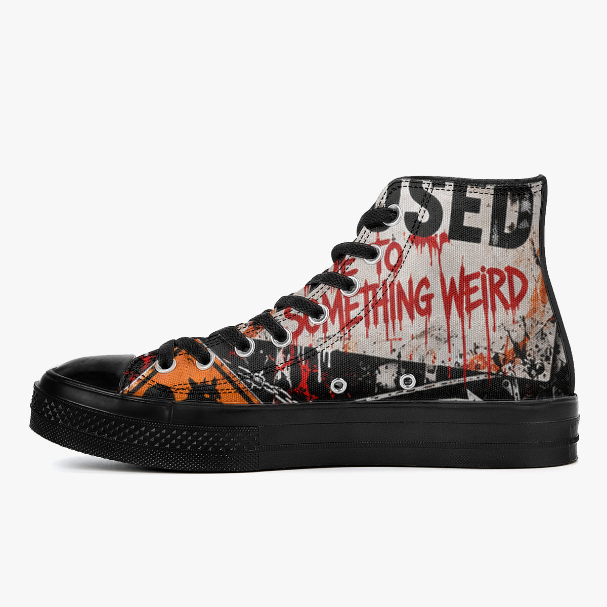 KLF Road Closed high-top canvas shoes with Strange Days roadside-horror artwork - product view 9