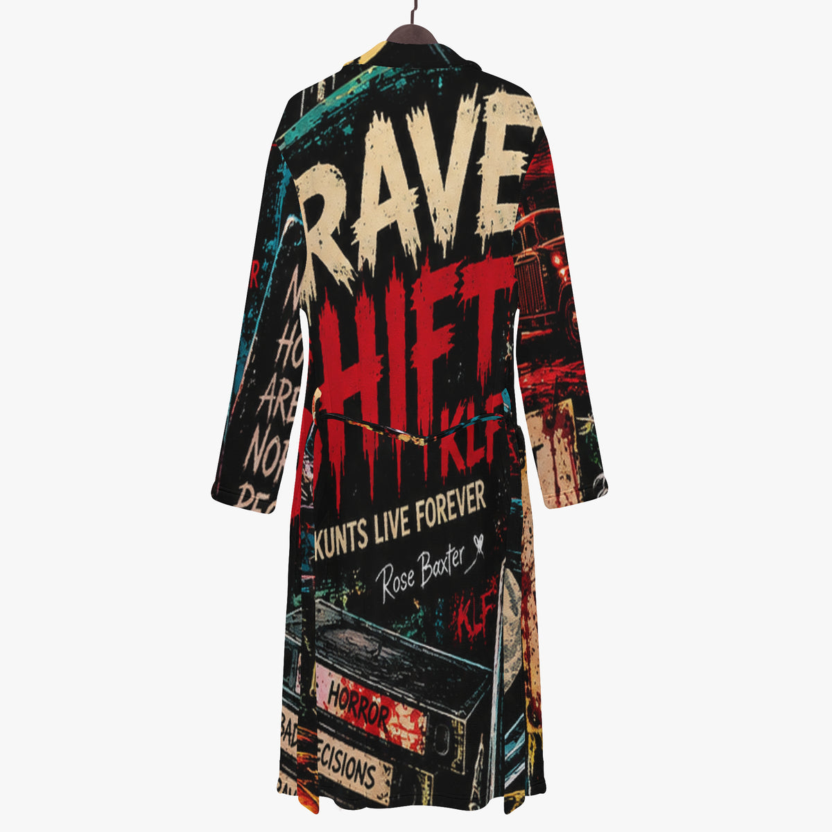 KLF Grave Shift bathrobe with neon horror night-shift artwork - product view 4
