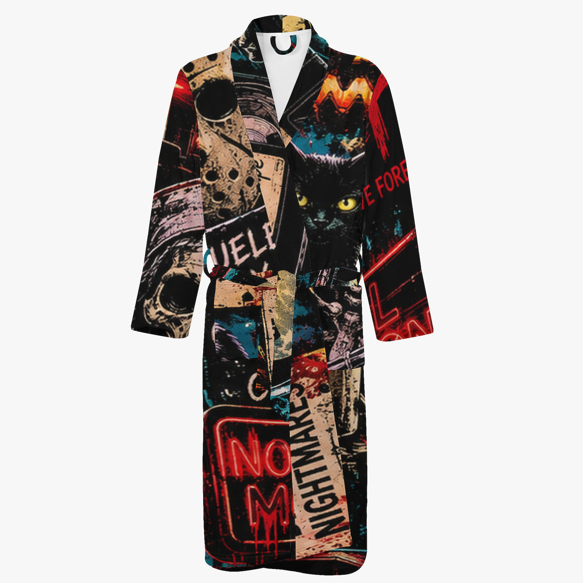 KLF Grave Shift bathrobe with neon horror night-shift artwork - product view 1