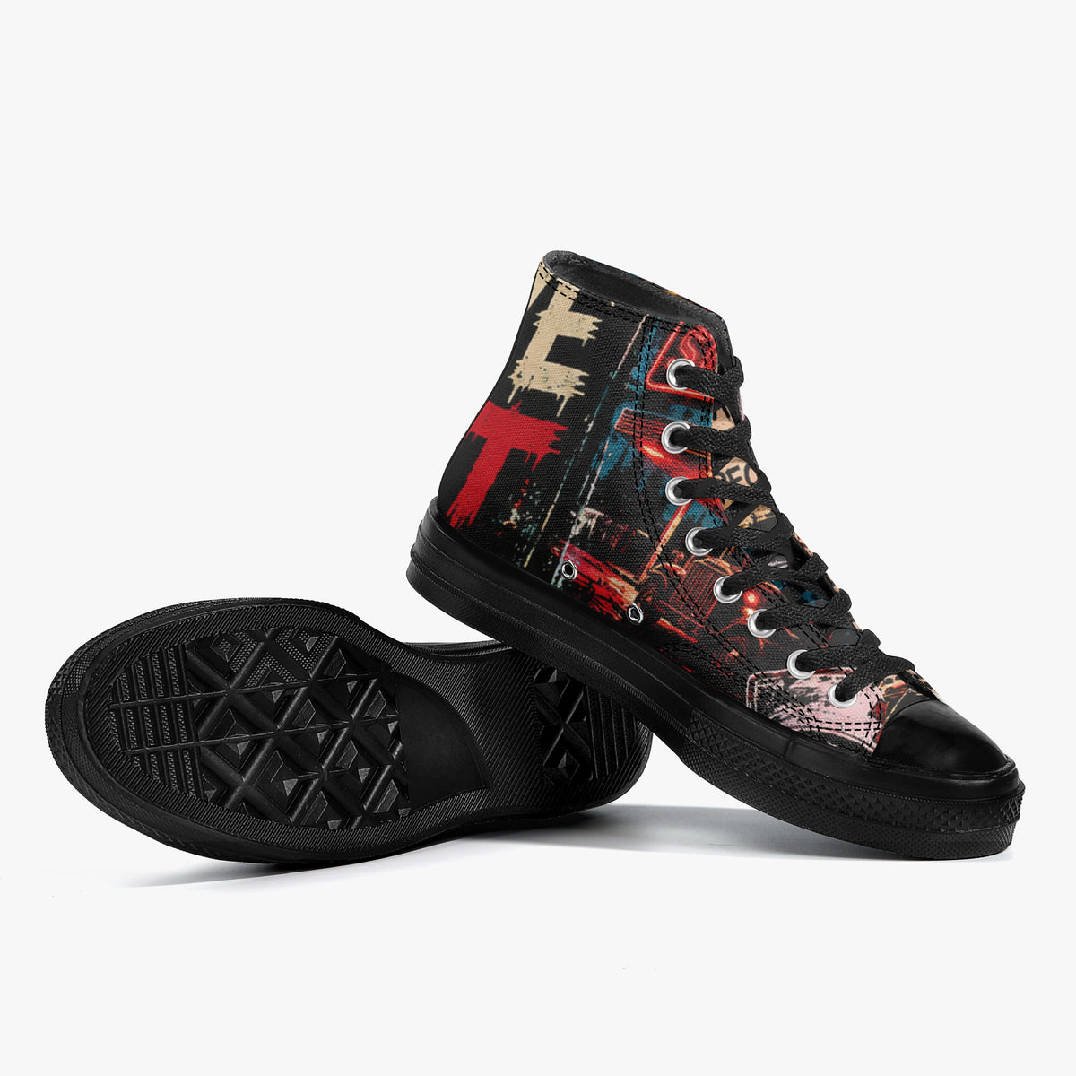 KLF Grave Shift high-top canvas shoes with neon horror night-shift artwork - product view 7