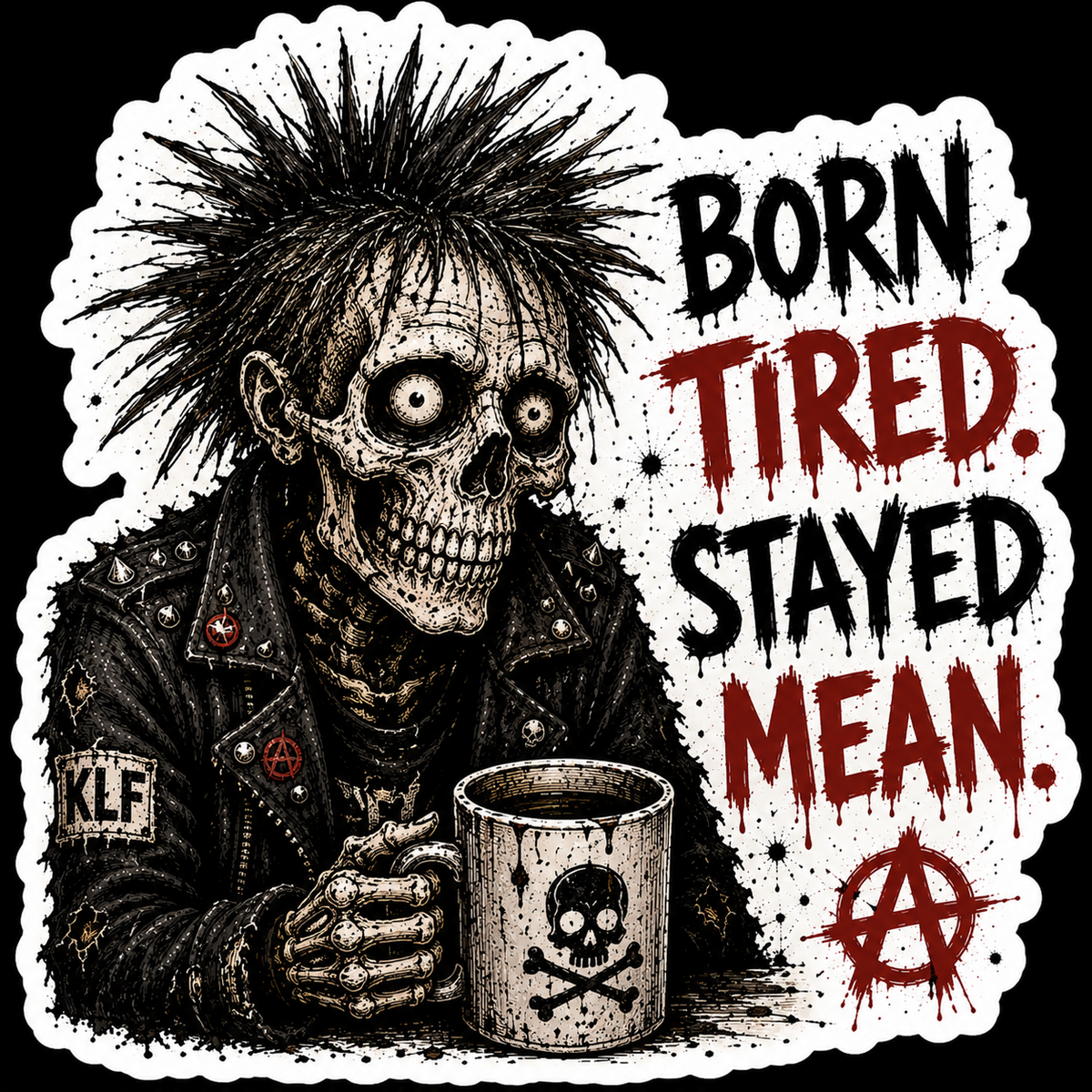 KLF Born Tired Stayed Mean die-cut sticker artwork