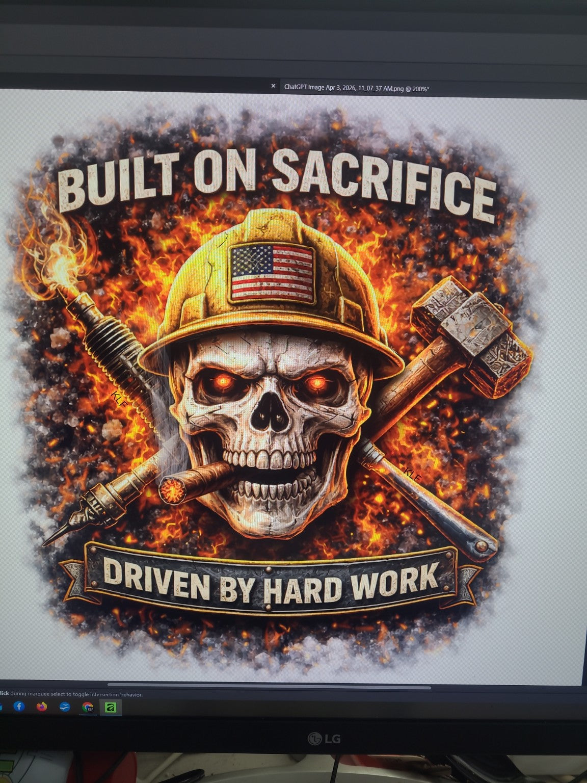 Built on Sacrifice Driven by Hard Work skull workwear artwork for KLF