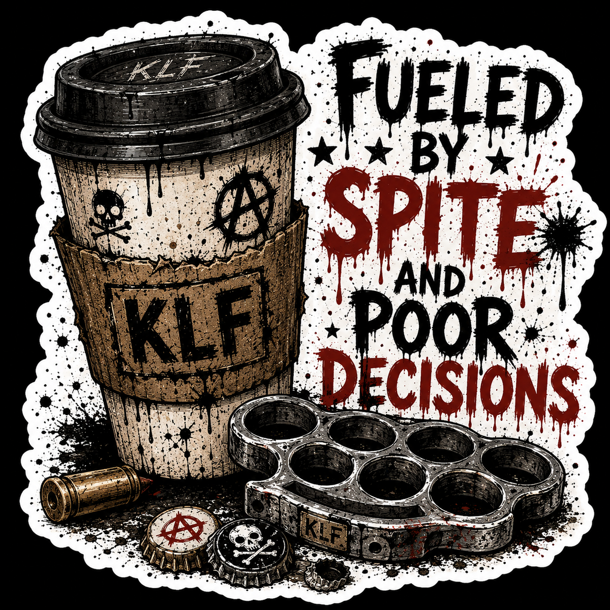 KLF Fueled By Spite and Poor Decisions die-cut sticker artwork