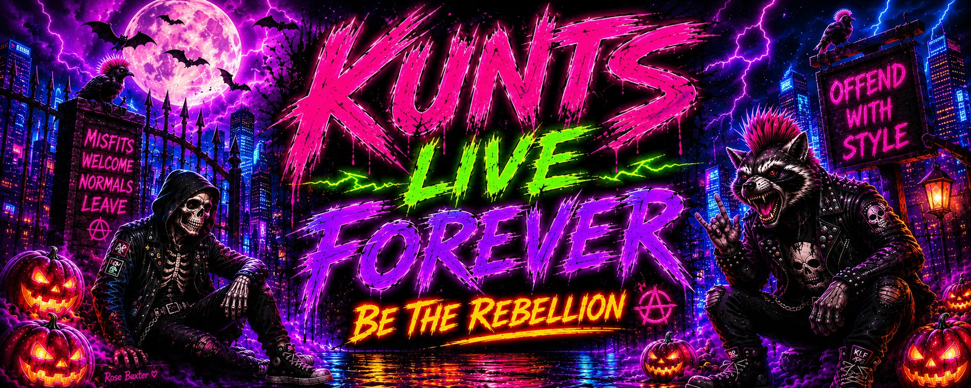 Kunts Live Forever punk streetwear hero banner.