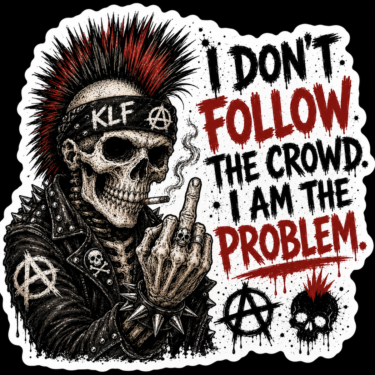 KLF I Don’t Follow the Crowd, I Am the Problem die-cut sticker artwork