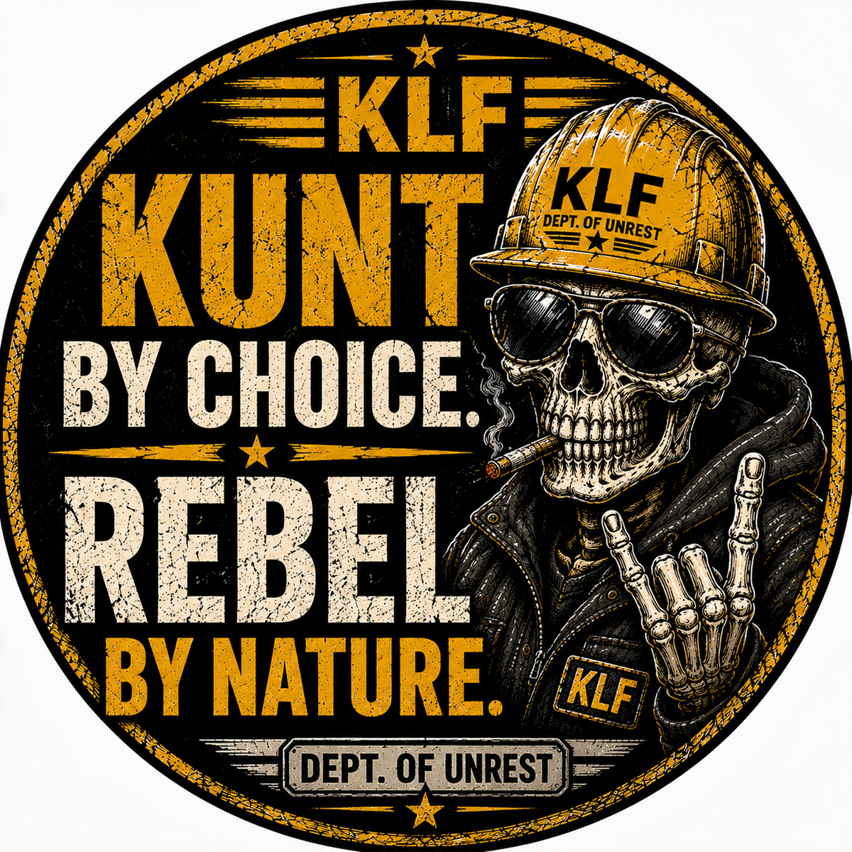 KLF Kunt by Choice Rebel by Nature round sticker