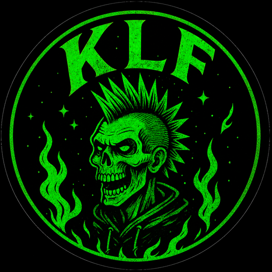 KLF Lit From the Pit round sticker artwork