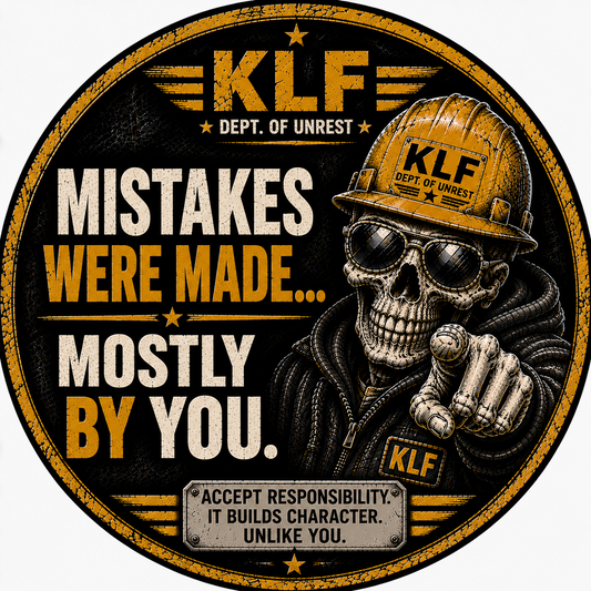 KLF Mistakes Were Made Mostly By You round sticker