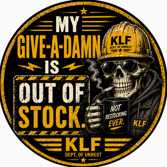 KLF My Give-a-Damn Is Out of Stock round sticker artwork