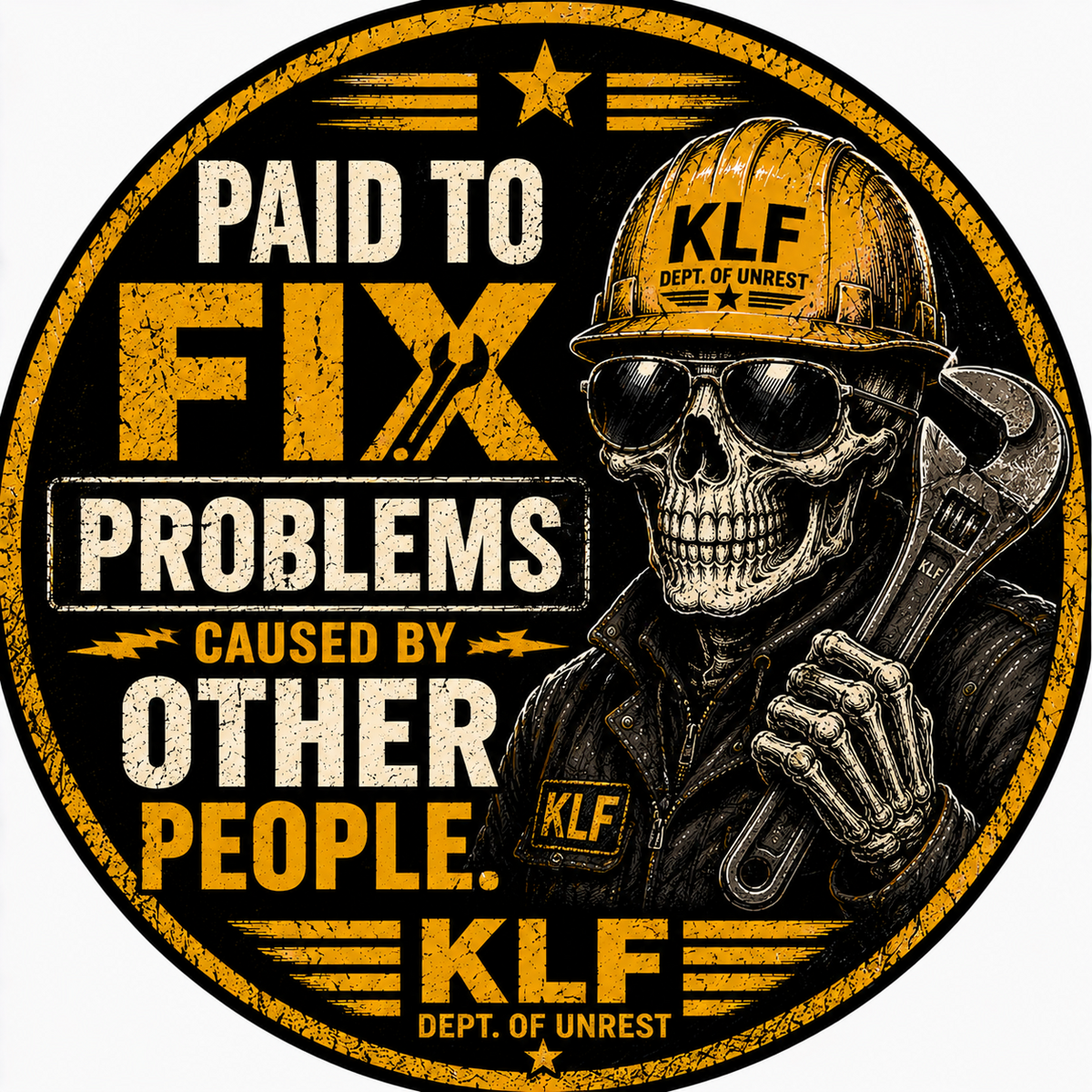 KLF Paid to Fix Problems Caused by Other People round sticker artwork