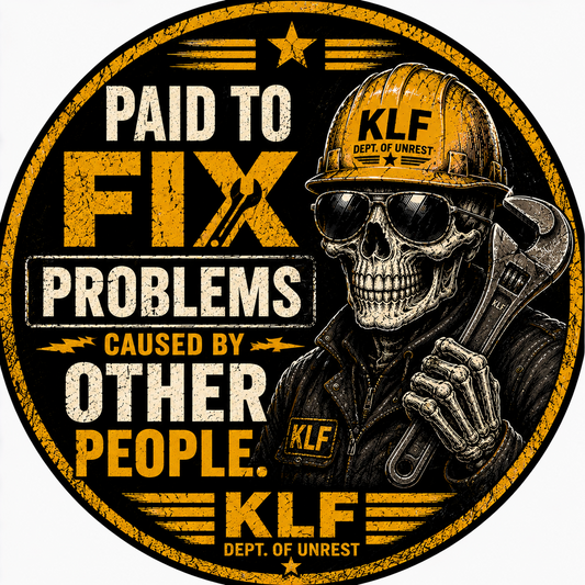KLF Paid to Fix Problems Caused by Other People round sticker artwork