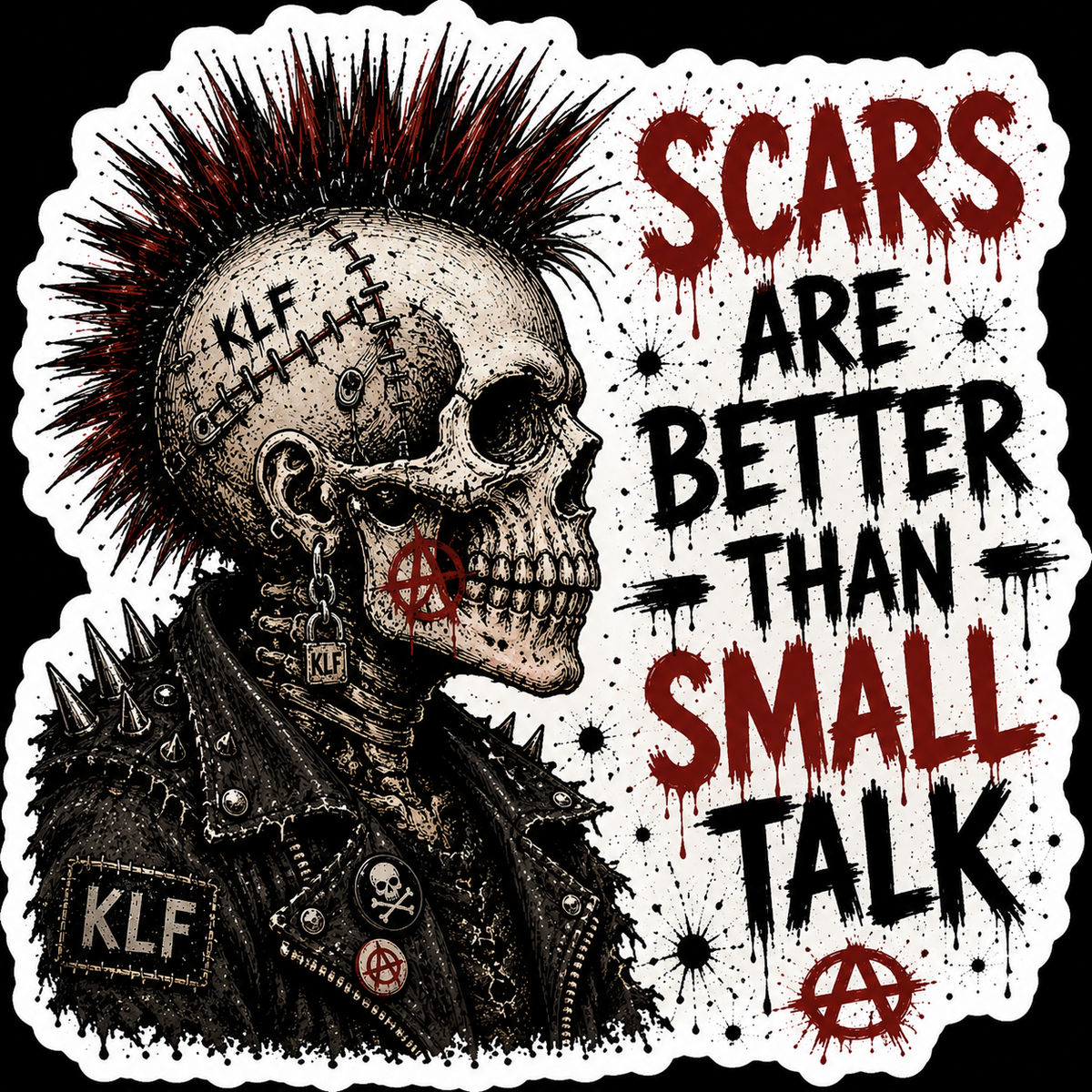 KLF Scars Are Better Than Small Talk die-cut sticker artwork