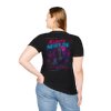 Female model wearing Kunts Never Die black KLF tee back view