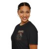 Female model wearing Kunts Never Die black KLF tee side view