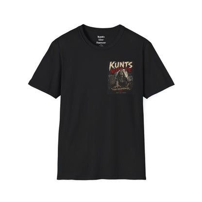 Kunts Never Die black KLF tee front mockup with left chest graphic