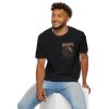 Male model wearing Kunts Never Die black KLF tee seated front view