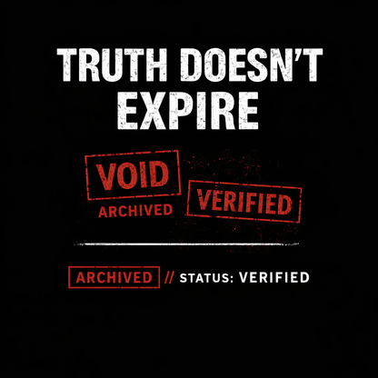 Truth Doesn't Expire KLF protest graphic with archived verified stamps